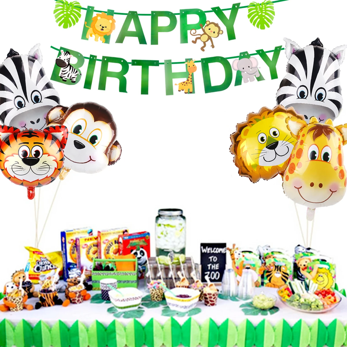 QIFU Jungle Party Backdrop Set Safari сувениры с днем рождения украшения для детей Динозавр