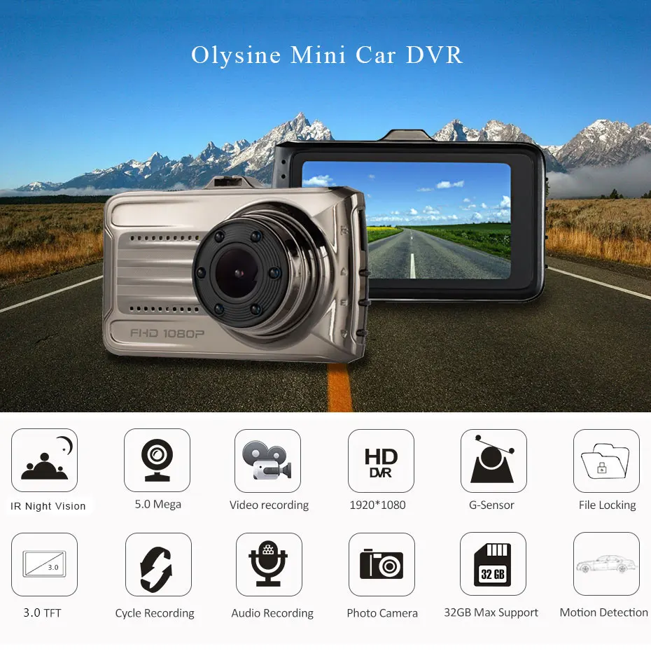 Olysine 3 0 ''Автомобильный видеорегистратор Full HD 1080 P камера ИК ночного видения
