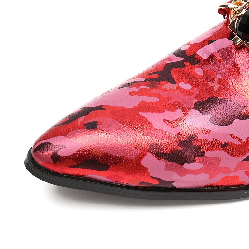 

Christia Bella Luxury Fashion Men Loafers with Gem Chain Men's Flats New High-end Camouflage Printing Men Shoes Plus Size 38-47