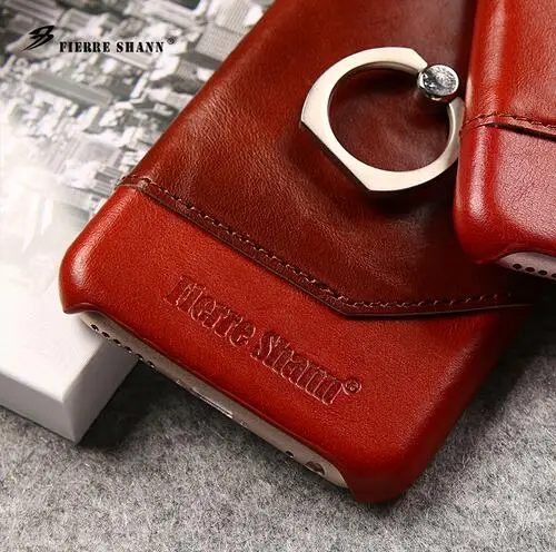Fierre Shann QS Luxury Genuine Leather Cover Metal Finger Ring Back Coque for iPhone 6 6S 7 Plus Case Capa | Мобильные телефоны и