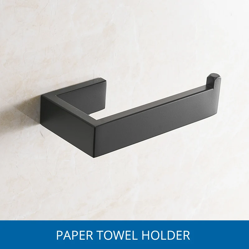 Fapully 304 Stainless Steel 4pcs/Kit Brushed Wall Mount Towel Bar Cloth Hook Paper Holder Bathroom Accessories Sets Hardware - Цвет: Black Paper Holder