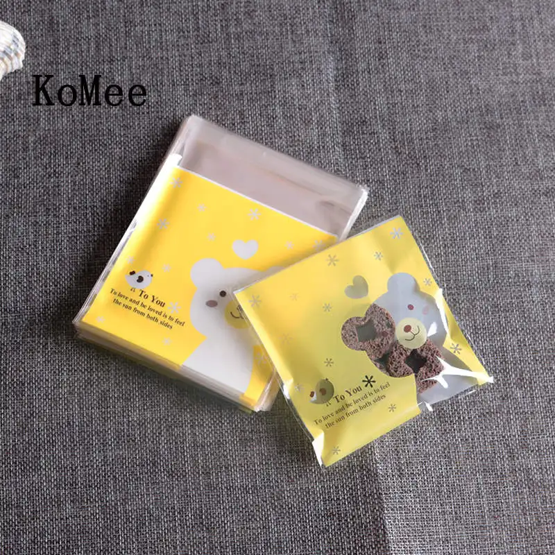 yellow bear 7x7+ 3 см 100 шт пластиковые прозрачные целлофановые ювелирные изделия конфеты печенья мешок самостоятельно клейкий мешочек свадебный подарок ожерелье Упаковка Сумки - Цвет: yellow bear
