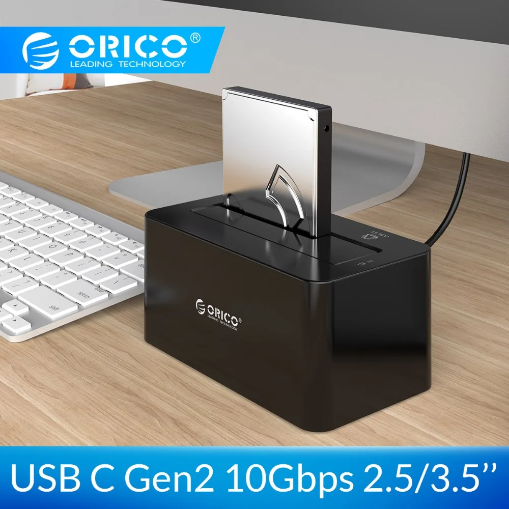 Чехол ORICO USB3.1 для жесткого диска SATA на USB C, корпус для жесткого диска 10 Гбит/с, быстрый для 2,5 ''/3,5" SSD HDD с адаптером питания 12 В, кабель C на C