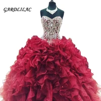 new cheap crystal beads burgundy quinceanera dresses 2021 masquerade ball gowns ruffles sweet 16 dress vestidos de 15 anos