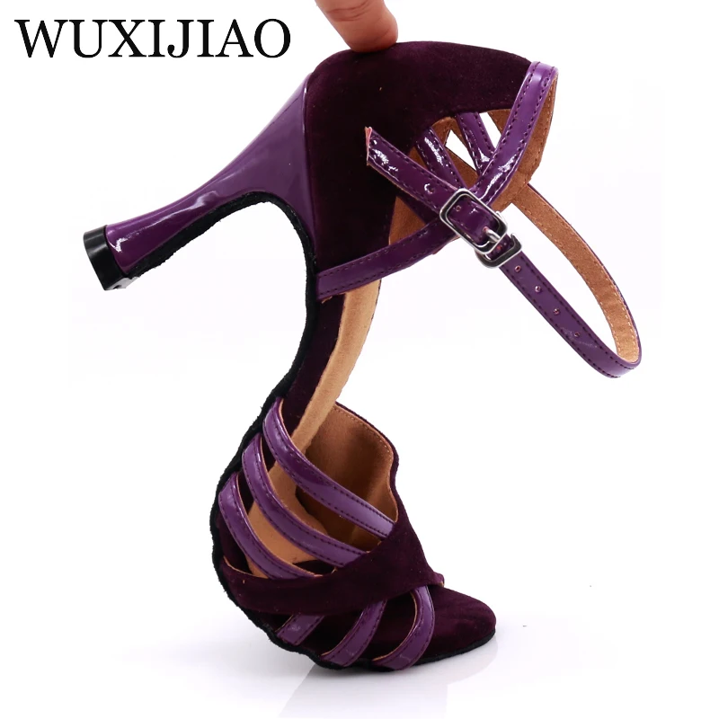 WUXIJIAO танцевальная обувь для латиноамериканских женщин ПУ+ замша Сальса Танцевальная обувь блестящая Профессиональная Обувь для танцев бальные мягкие туфли