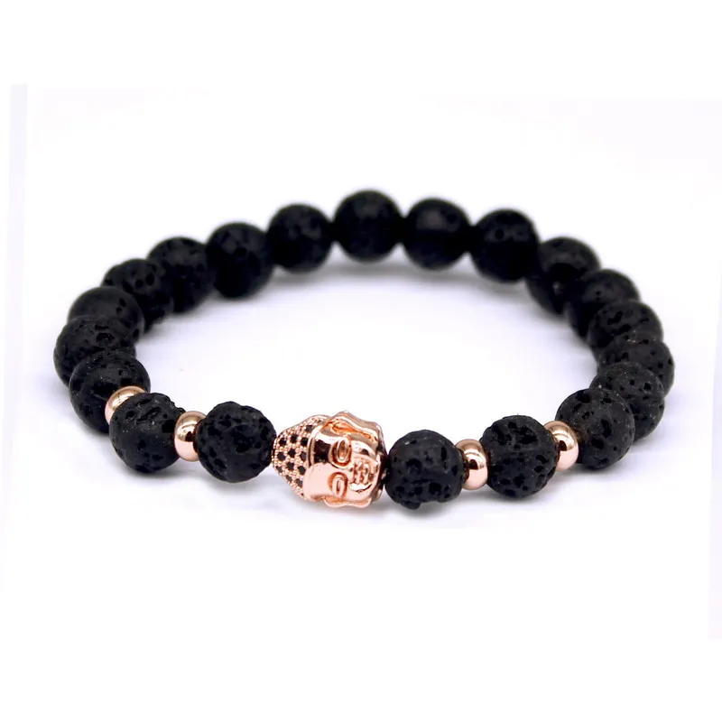 Rose Gold Мода Лава Шарм для женщин мужчин Браслеты известный Рыцарь Шлем плетение бренд бинты бусины макраме браслет - Окраска металла: Rose Gold