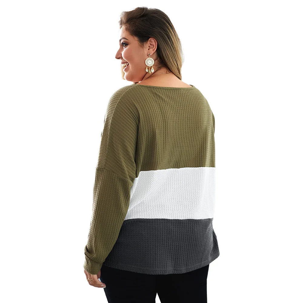 Casual V neck Plus size Women Knitted Sweater Autunm Long Sleeve Striped Splice women tops Pocket loose elegant thin Knitwear | Женская