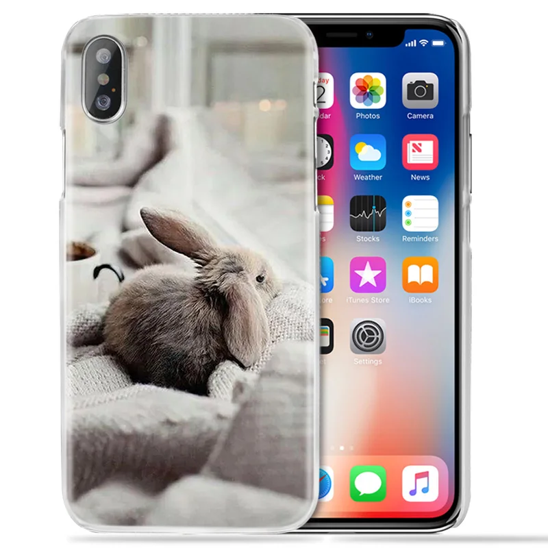 Чехол с изображением животных для iPhone XS Max XR X 10 7 7S 8 6 6S Plus 5S SE 5 4S 4 5C прозрачный жесткий 11 чехол для телефона милый белый кролики