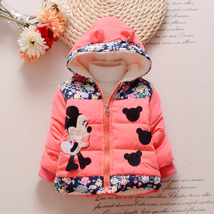 Теплое зимнее пальто для девочек популярные детские с капюшоном и героями