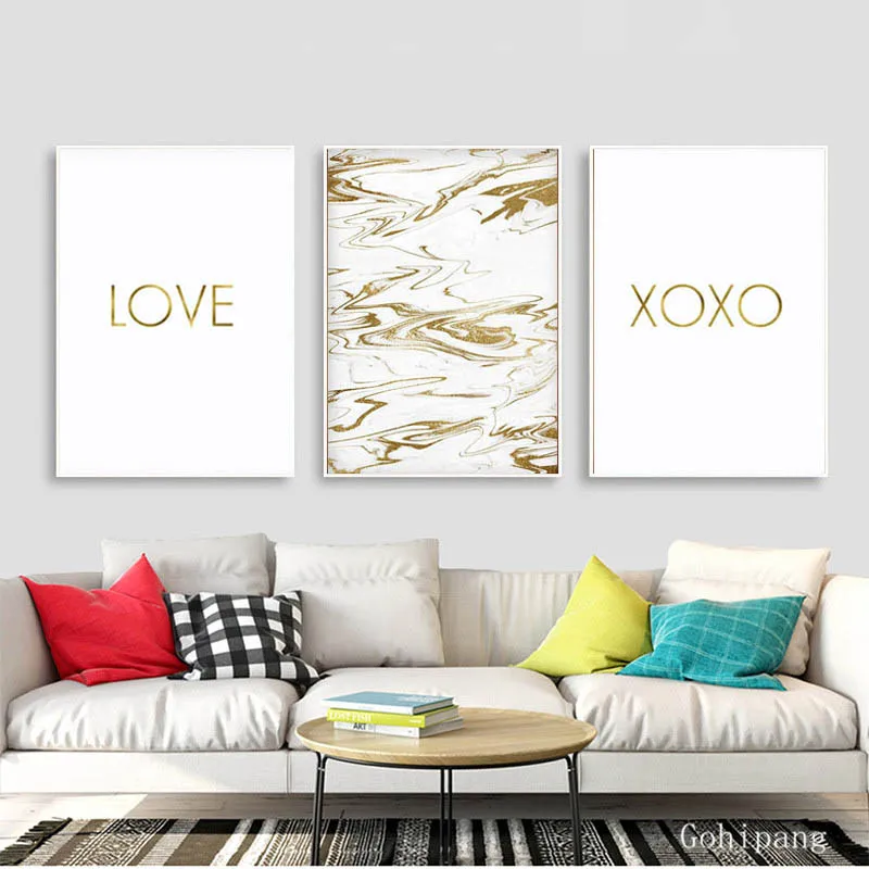 Xoxo Print Love Quotes Canvas Painting Marble Gold Wall Decor Scandinavian Poster Pictures for Living Room no frame | Дом и сад