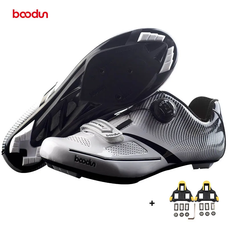 White with splint BOODUN/Новинка; Ультралегкая обувь для шоссейного велоспорта; нескользящая велосипедная обувь с самоблокирующимся покрытием; Мужская Спортивная обувь для езды на велосипеде; Sapatos de ciclismo - Цвет: White with splint