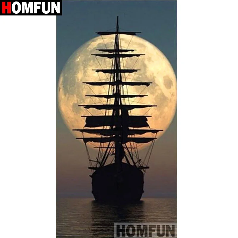 Алмазная живопись HOMFUN A15881 полноразмерная/круглая вышивка корабль и Луна 5D сделай