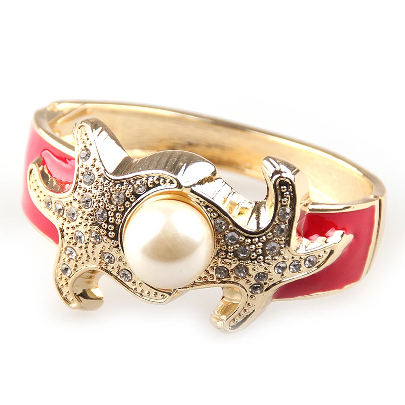 Женский браслет на запястье из сплава с эмалированной и большой жемчужиной|cuff