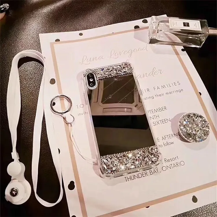 For iPhone XS MAX XR Case Mirror Fancy Crystal Stand X 7 8 Plus 6s Airbag Bracket Rhinestones Glitter Protective |