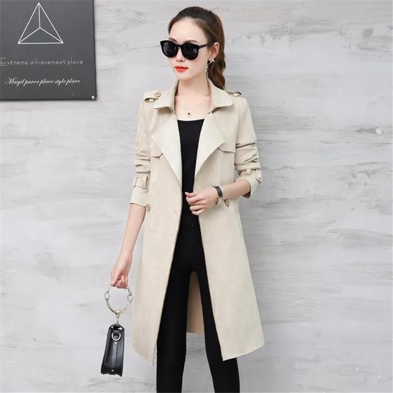 2018 новый весенне осенний замшевый плащ для женщин Длинная Элегантная верхняя