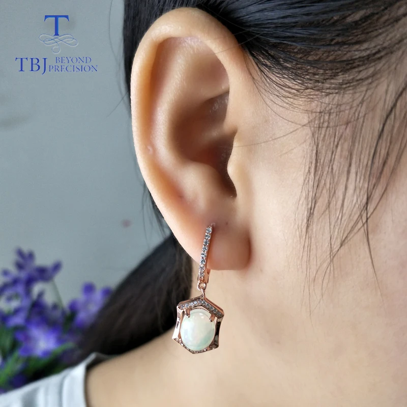 Женские серьги с натуральным опалом TBJ классические застежки овальным камнем 8*10