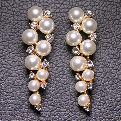 Женские свадебные серьги Kro большие золотого цвета с кристаллами и жемчужными