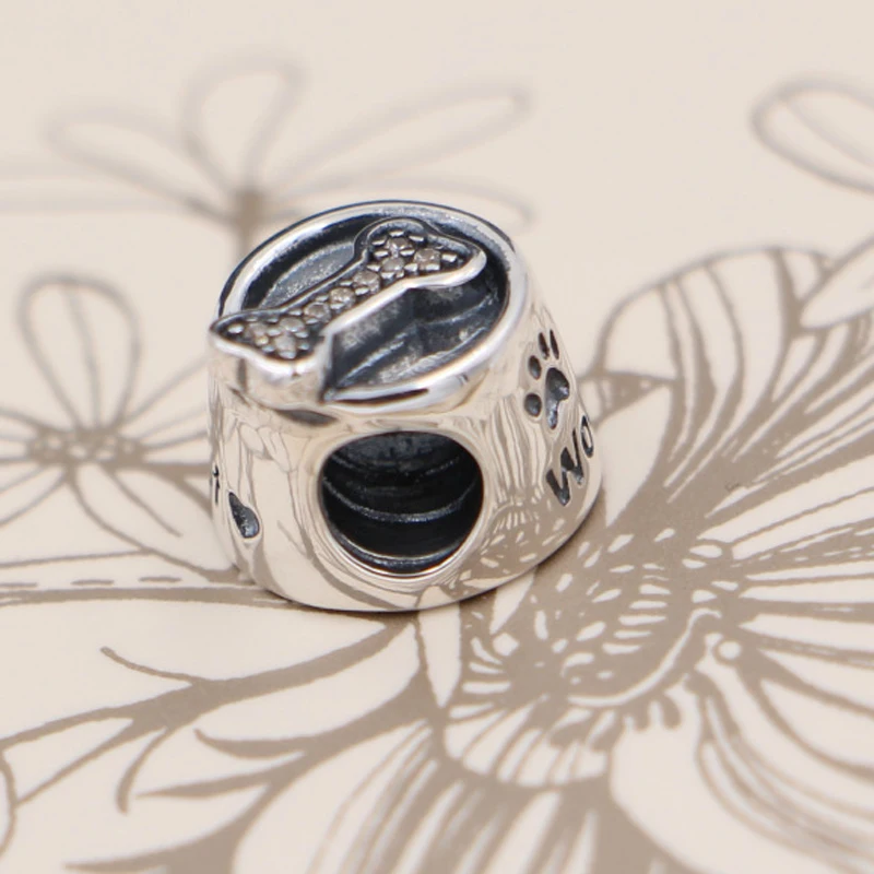 Real Sterling Silver Dog bone bowl woof charms Fit original pandora bracelet 925 silver jewelry AAA quality diy bead | Украшения и