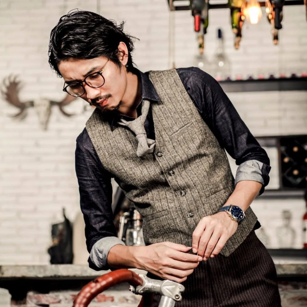 2017 Новый Мужской британский стиль винтажный тонкий жилет в полоску осенний