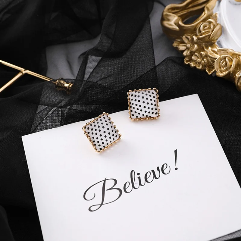 Classic pot Earring Geometric EarringRound Square Oval Stud Earrings for Women Cute Korean Style Acrylic Earings Fashion Jewelry | Украшения