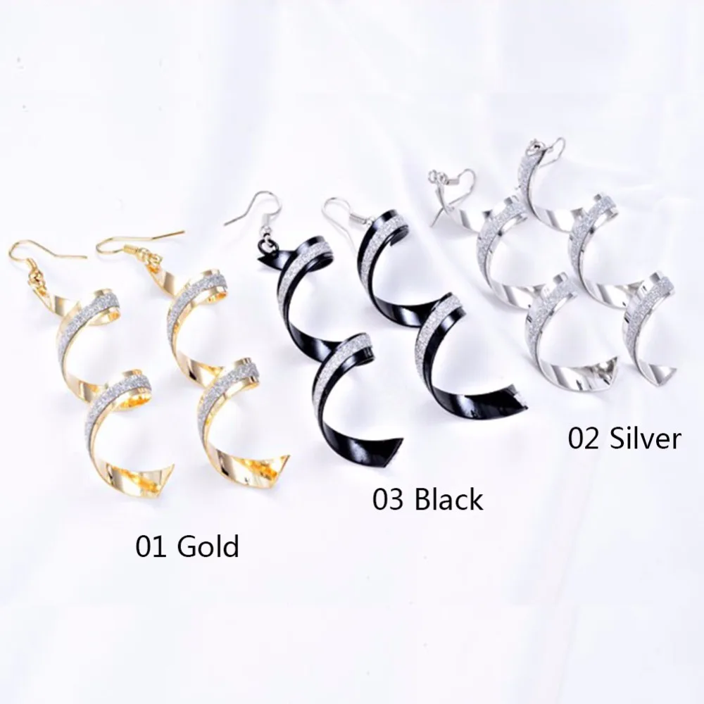 Витые спиральные длинные висячие серьги для женщин и девушек золотистые