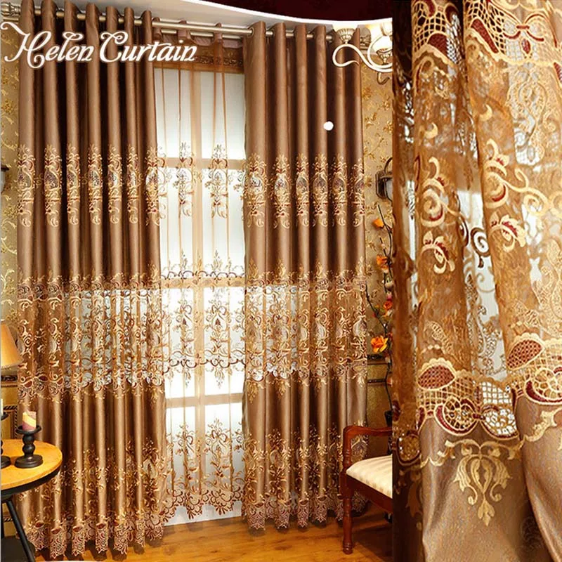 Шторы Хелен золотые Роскошные в европейском стиле полые вышитые шторы для