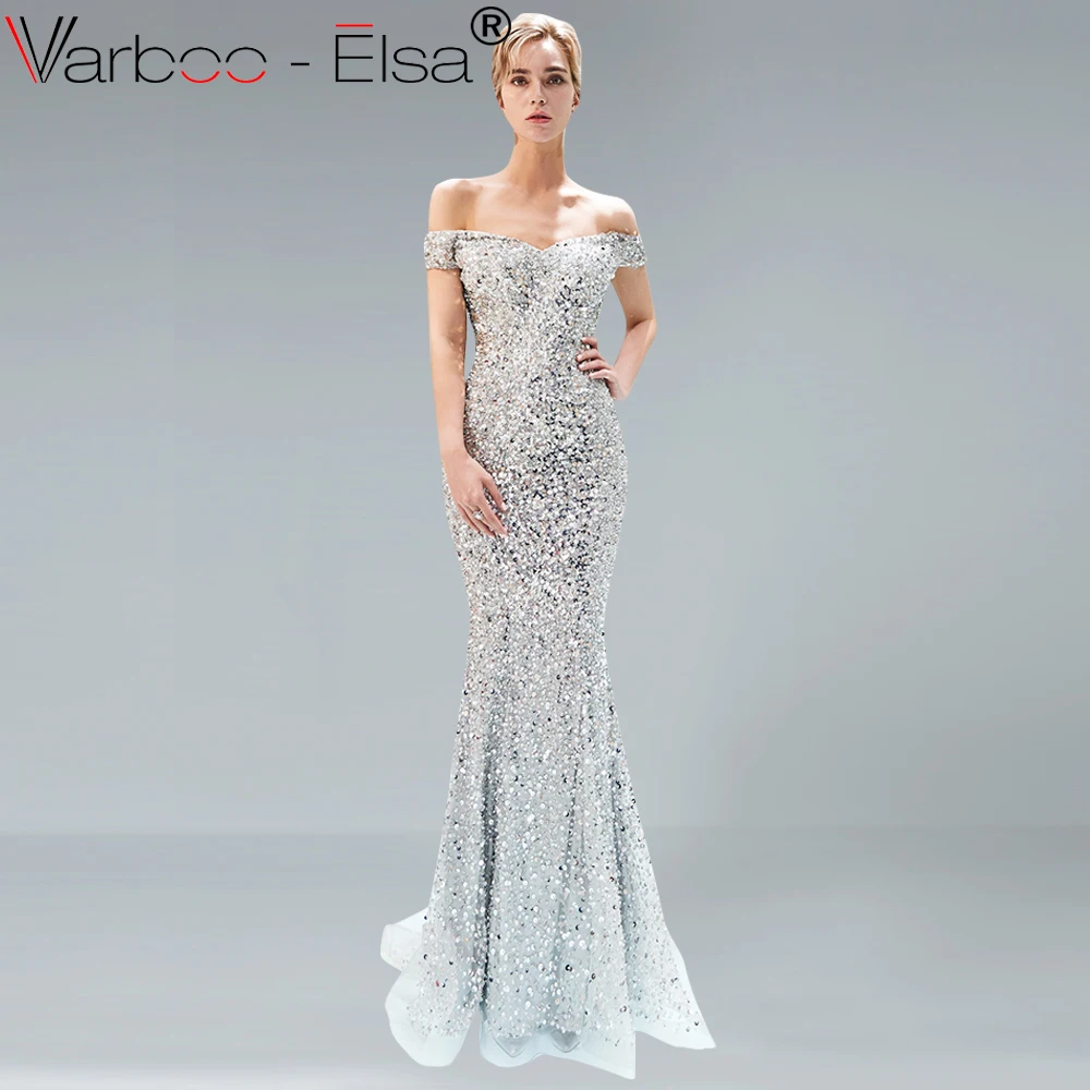 VARBOO_ELSA роскошное вечернее платье с открытыми плечами расшитое блестками