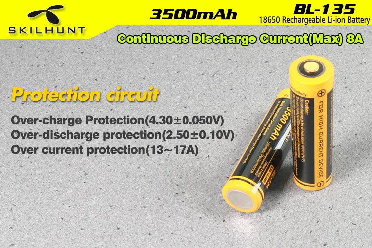 Защищенный аккумулятор SKILHUNT BL-135 18650 3500mAh