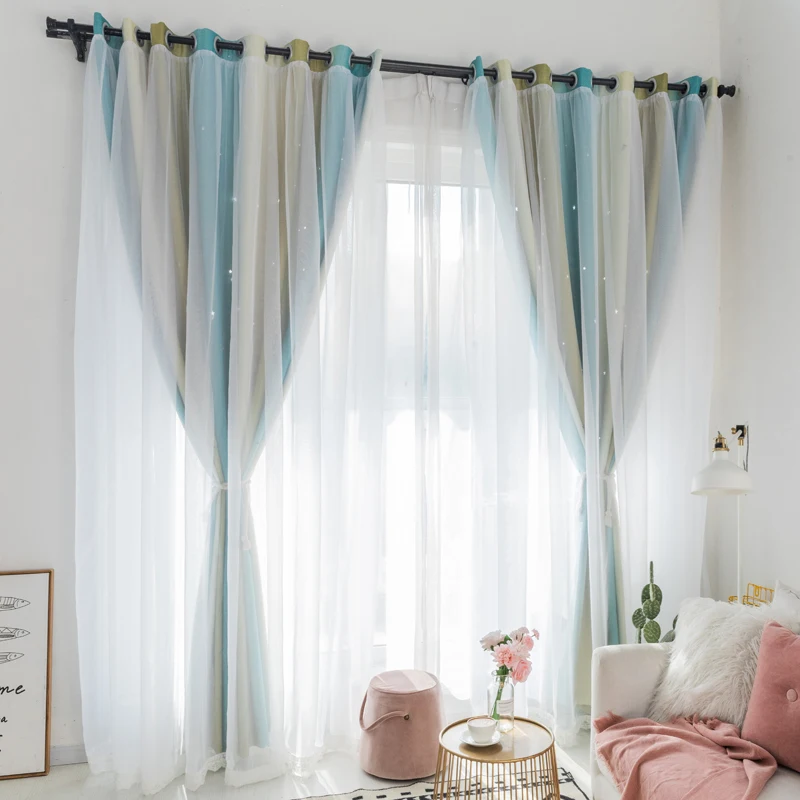 Double-Layer Hollow Out Star Thermal Insulated Blackout Curtains for Living Room Bedroom Shading Window Curtain Blinds Stitched | Дом и сад