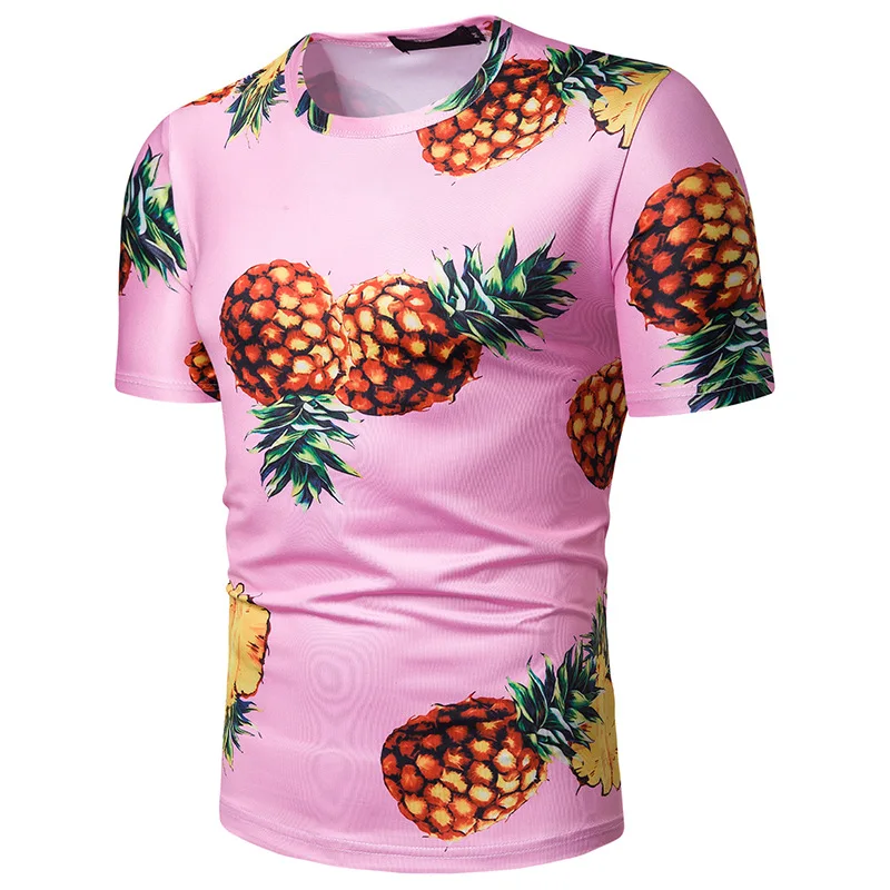 Мужская и женская футболка с 3D-принтом Розовый ананас Забавный топ короткими