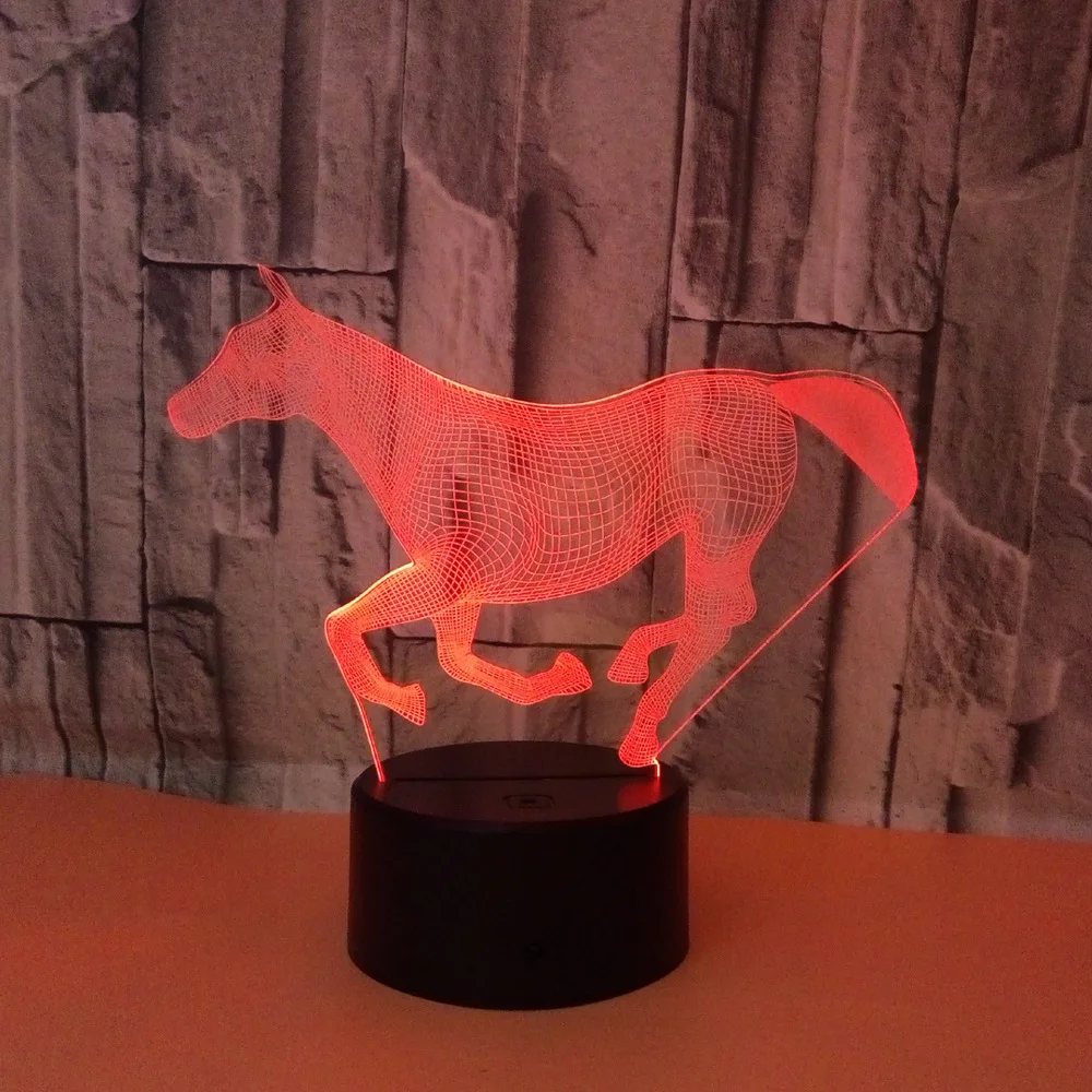 7 цветов Изменение животного светодиодный 3D ночное Lght бегущего коня сенсорный USB