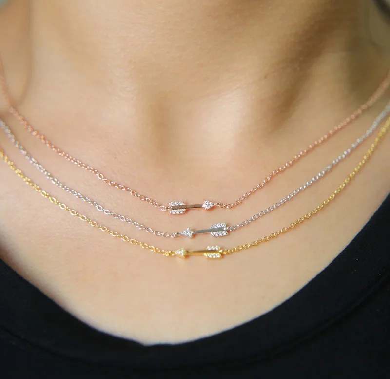 rose gold 925 пробы Серебряный Белый aaa cz подвеска со стрелой любовь крошечные cz Шарм Подвески Ожерелья для женщин сердцебиение ювелирные изделия медсестры подарки - Окраска металла: rose gold