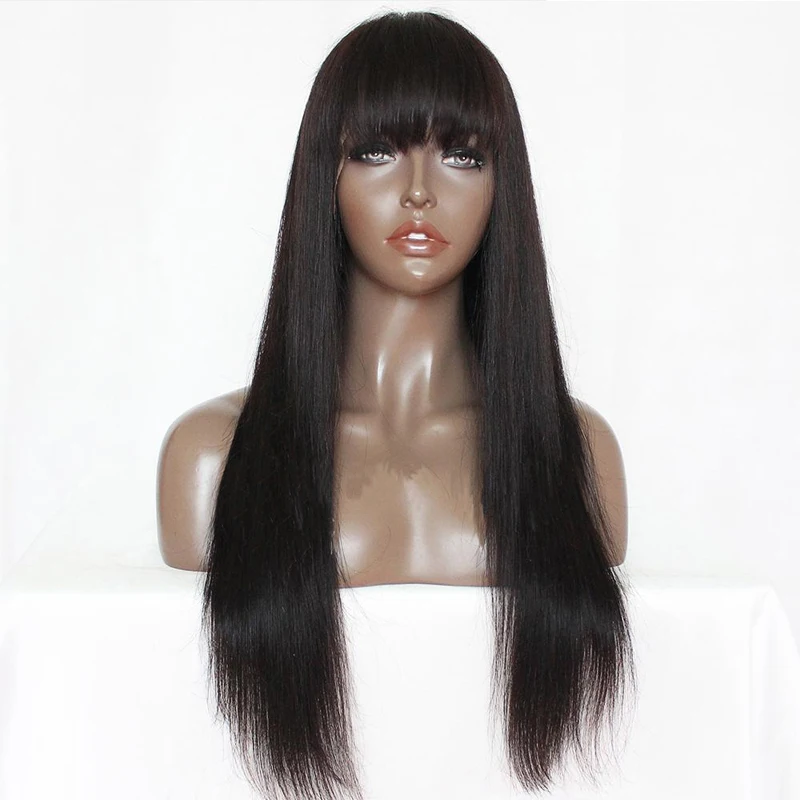 Парики из человеческих волос на сетке спереди с челкой прямые 13X6 предварительно