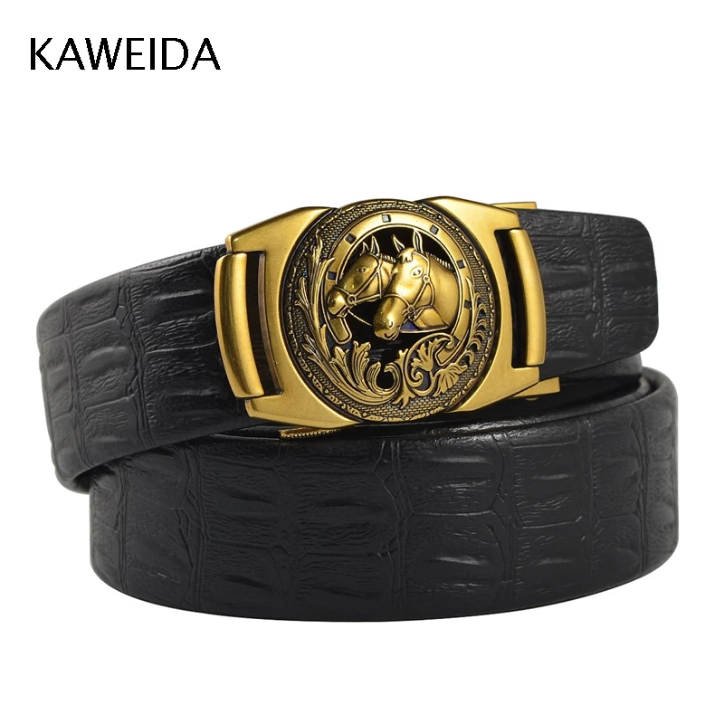gold CDFPD632 KAWEIDA, дизайнерские ремни, высокое качество, мужская мода, Золотая лошадь, роскошная Автоматическая пряжка, из искусственной кожи, поясной ремень для джинсов Kemer - Цвет: gold CDFPD632