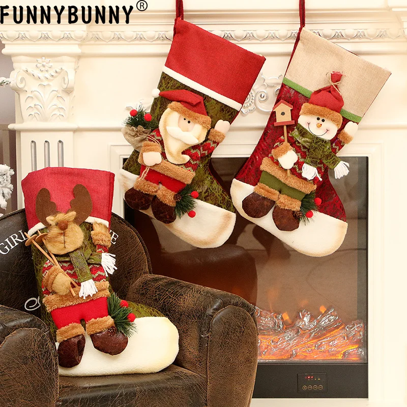 FUNNYBUNNY рождественские носки Подарочная сумка Рождественские украшения мешковина