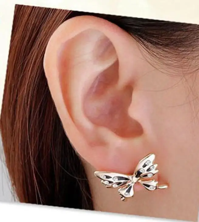 1 пара стразы серьги-каффы Для Пирсинга Ушей в виде бабочки для женщин модные