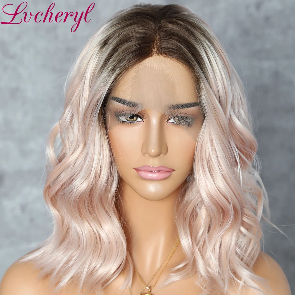 Lvcheryl короткие синтетические кружевные передние парики темные корни к Омбре