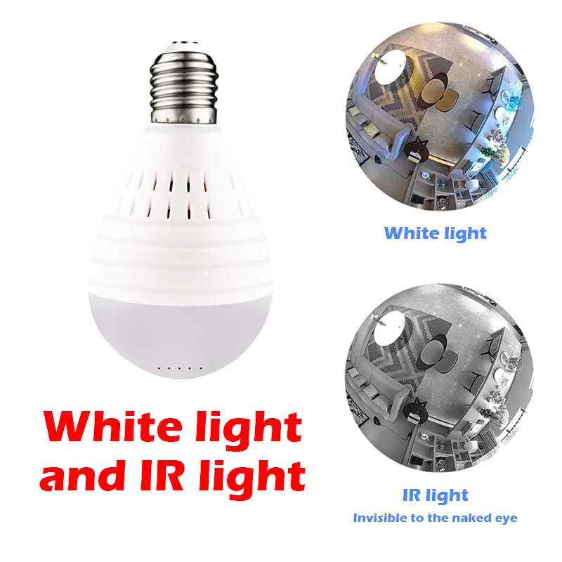 White and IR light Лампа с Wifi IP мини-камерой, 960 P, беспроводная камера для домашней безопасности, панорамная камера с поддержкой рыбий глаз, 128 ГБ, 360 градусов, видеокамера ночного видения - Цвет: White and IR light