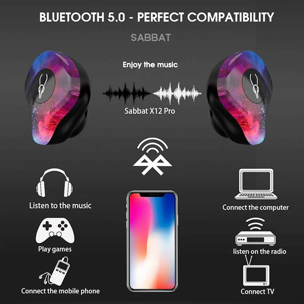 Оригинальные беспроводные наушники Sabbat 5,0, Bluetooth, спортивные наушники, Hi-Fi гарнитура, свободные руки, водонепроницаемые наушники для телефона samsung