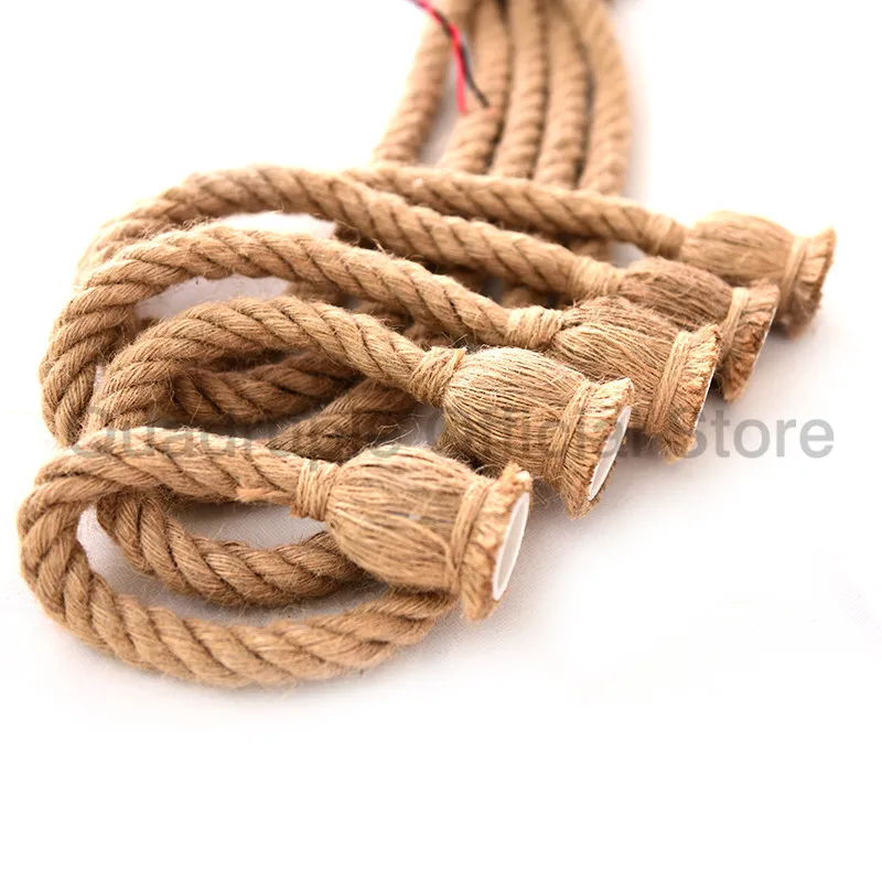 Четырехместный винтажный подвесной светильник из пеньковой веревки с