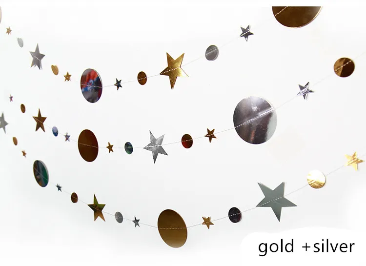 mixed gold silver 4 м Бумажная гирлянда звезда круг струнные баннеры Свадебный баннер для вечеринки в честь Дня рождения украшение дома детский душ сувениры вечерние флаги - Color: mixed gold silver