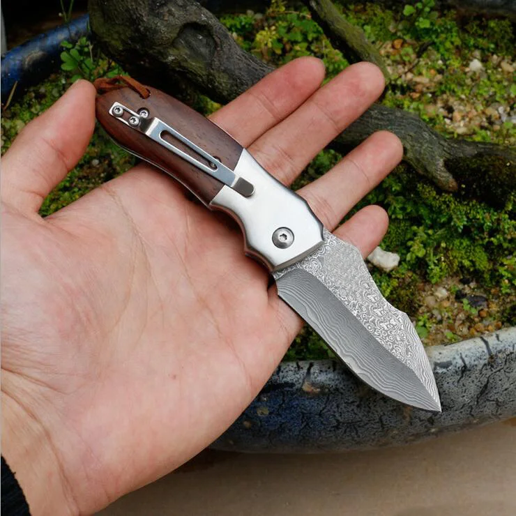 Маленький складной нож Freewolf из дамасской стали с рукояткой палисандра карманные