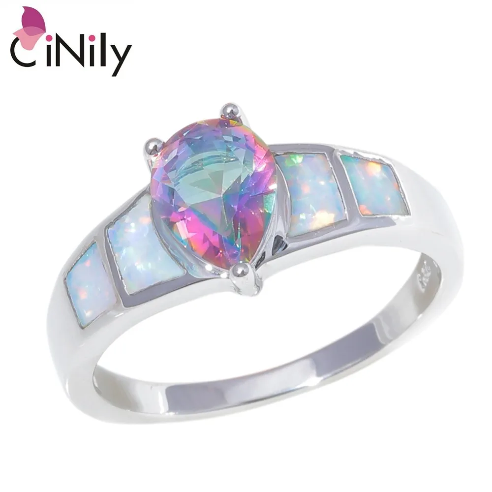 

CiNily Created White Fire Opal Mystic Zirconia Silver Plated Wholesale For Women Jewelry Birthday Gift Ring Size 6-10 OJ9459