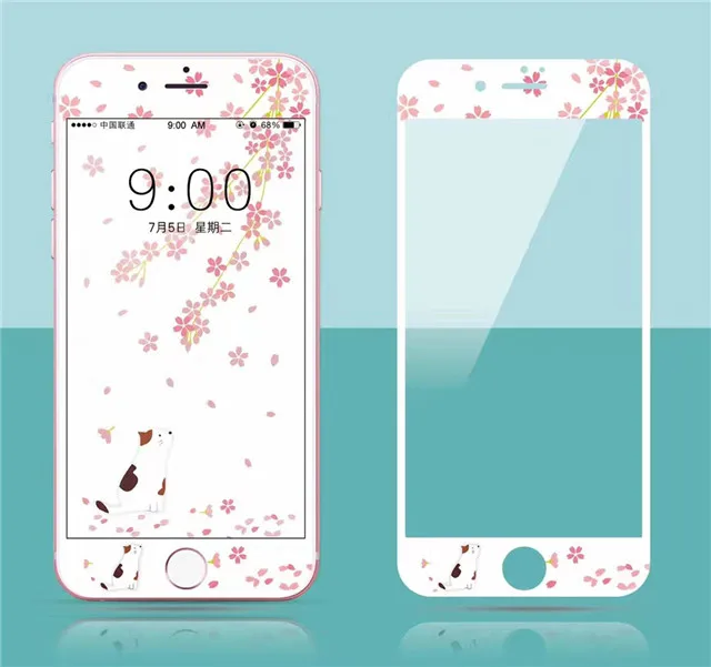 Rlenda Cinnamoroll цветы 9H твердость 3D край Полное покрытие закаленное стекло для iphone 8 6S 6 7 Plus Защитная пленка для экрана