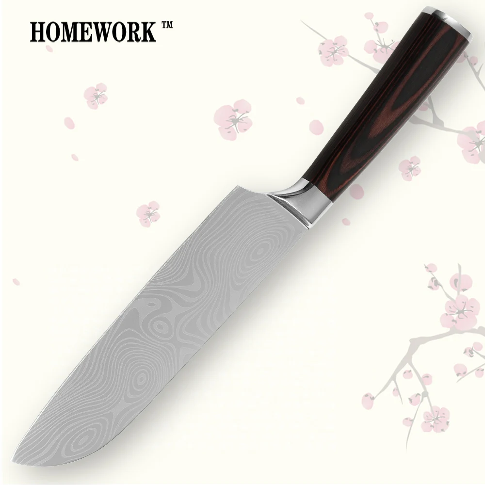 Нож Santoku 7 дюймов кухонный нож Прочный sharp 7CR17 нержавеющая сталь Дамаск вен кухонная утварь Лидер продаж одного продукта