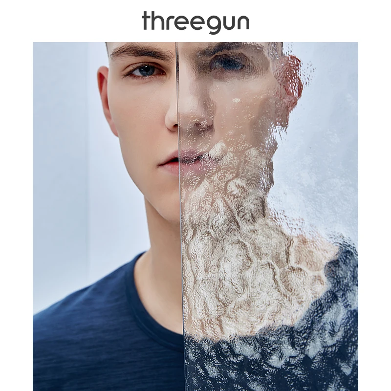 THREEGUN мужская повседневная Однотонная футболка бамбуковая льняная дышащая