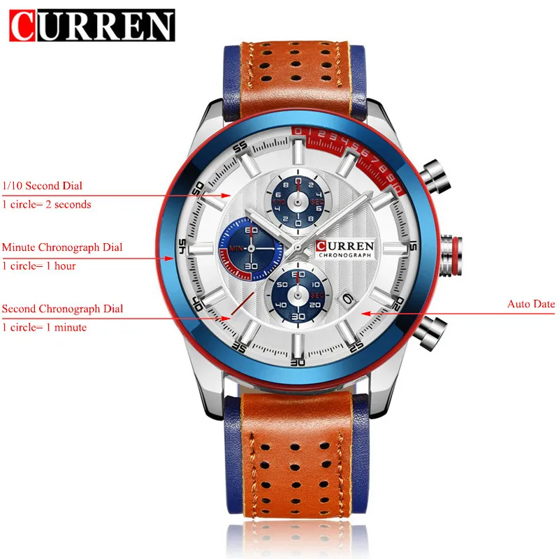 white Curren Мужские часы Топ бренд класса люкс кожа кварцевые военные часы наручные Хронограф Мужские спортивные часы Дата наручные часы 8292 - Цвет: white