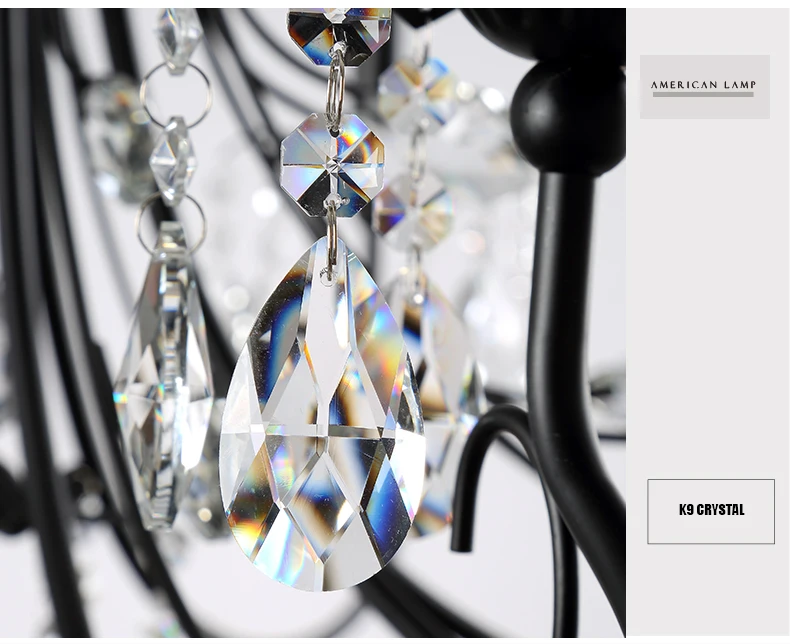 Antique Chandeliers Luminaires Home Black Iron Led Lighting Dining Room Luxury ceiling Bedroom Living Room Crystal Chandelier