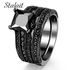 Мода Большой кольцо с фианитом набор Винтаж Черный обручальное кольцо Титан ювелирные изделия обручальные кольца для подарки женщине на день рождения