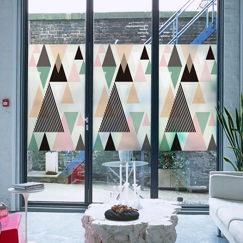 Цветные геометрические наклейки на окна стеклянные матовая стеклянная пленка